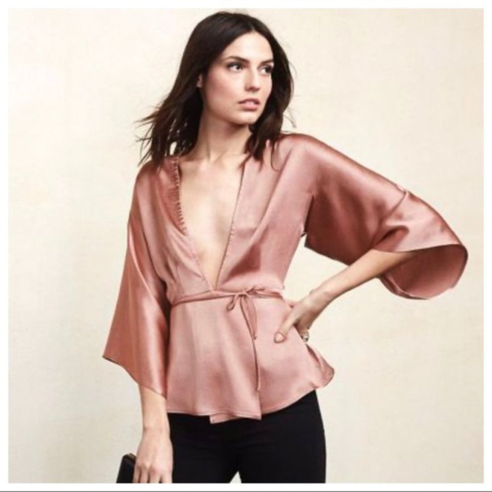 REFORMATION Blush Kimono Sleeve Wrap Top - XXS